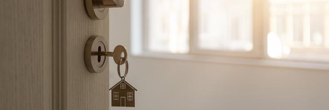  door with key opening into the interior of the dwelling