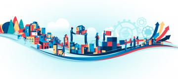 disegno citta orizzontale su onda 